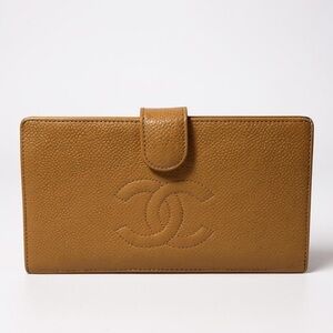 Chanel Tan Leather Wallet with Iconic CC Logo